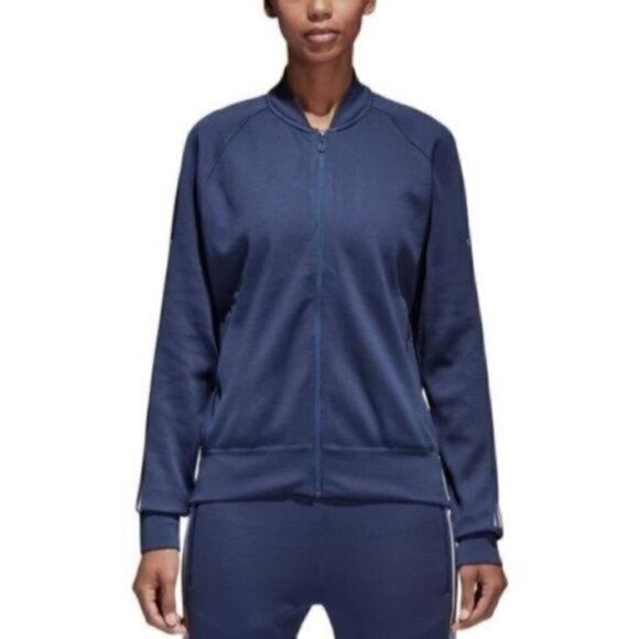 Adidas ID Knit Bomber Jacket Blue White - Picture 1 of 6